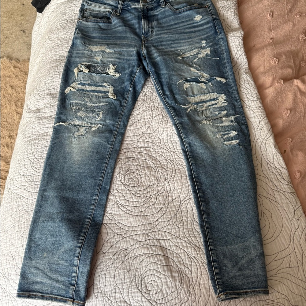 American Eagle Outfitters Men's Distressed Skinny Jeans - Blue